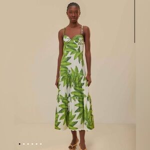 Farm Rio Off-White Palm Fan Midi Dress